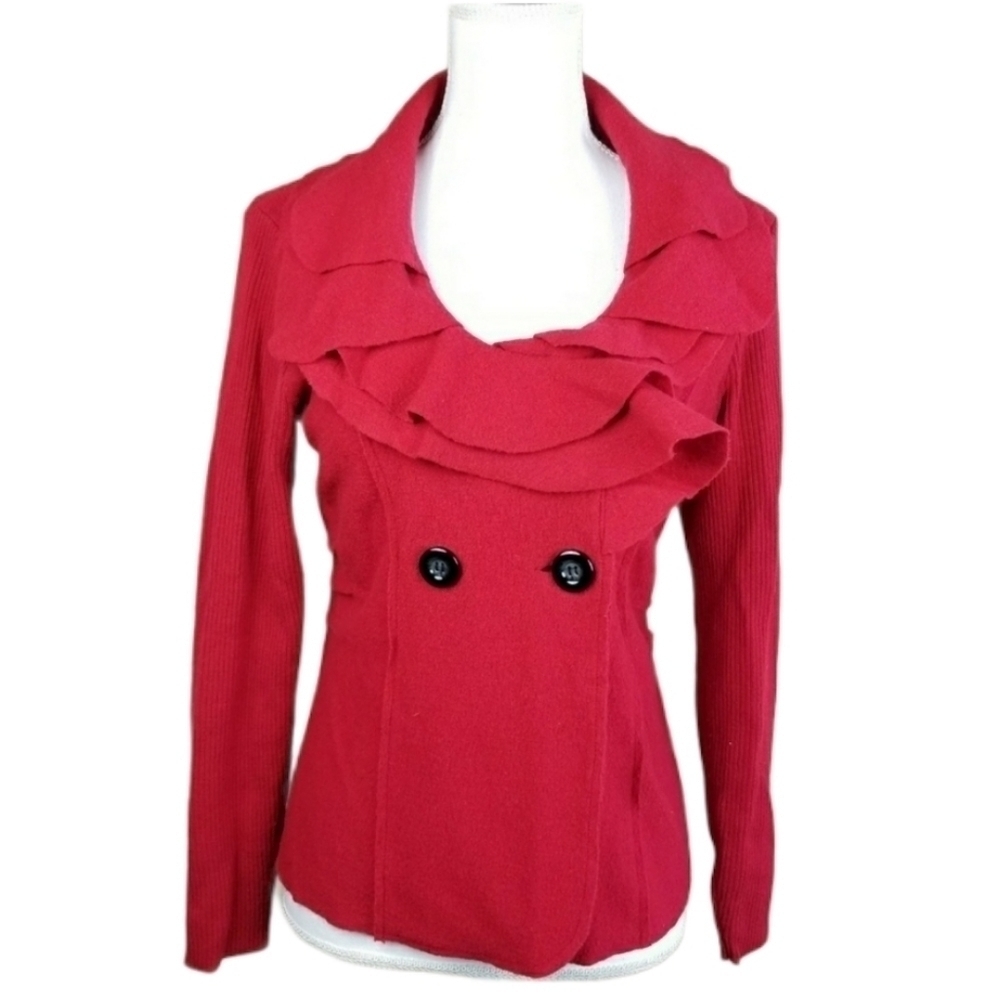 Alfani red merino wool ruffle blazer jacket